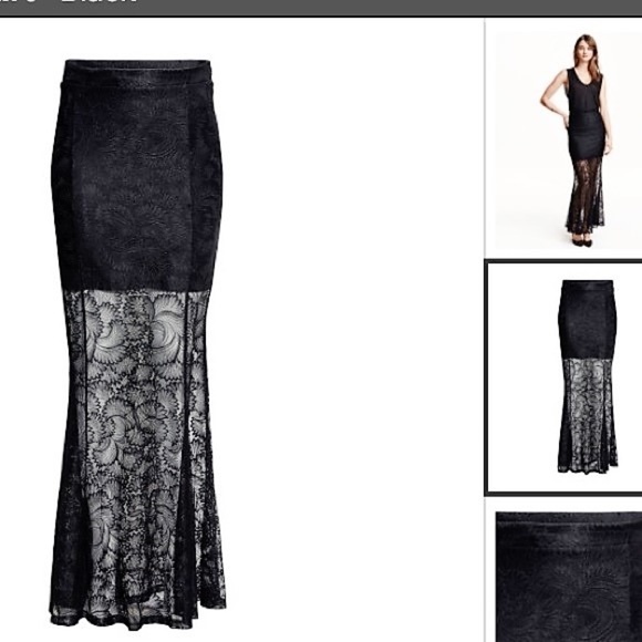 New H&M Black Long lace maxi skirt Gothic High Waist Small - Picture 1 of 3